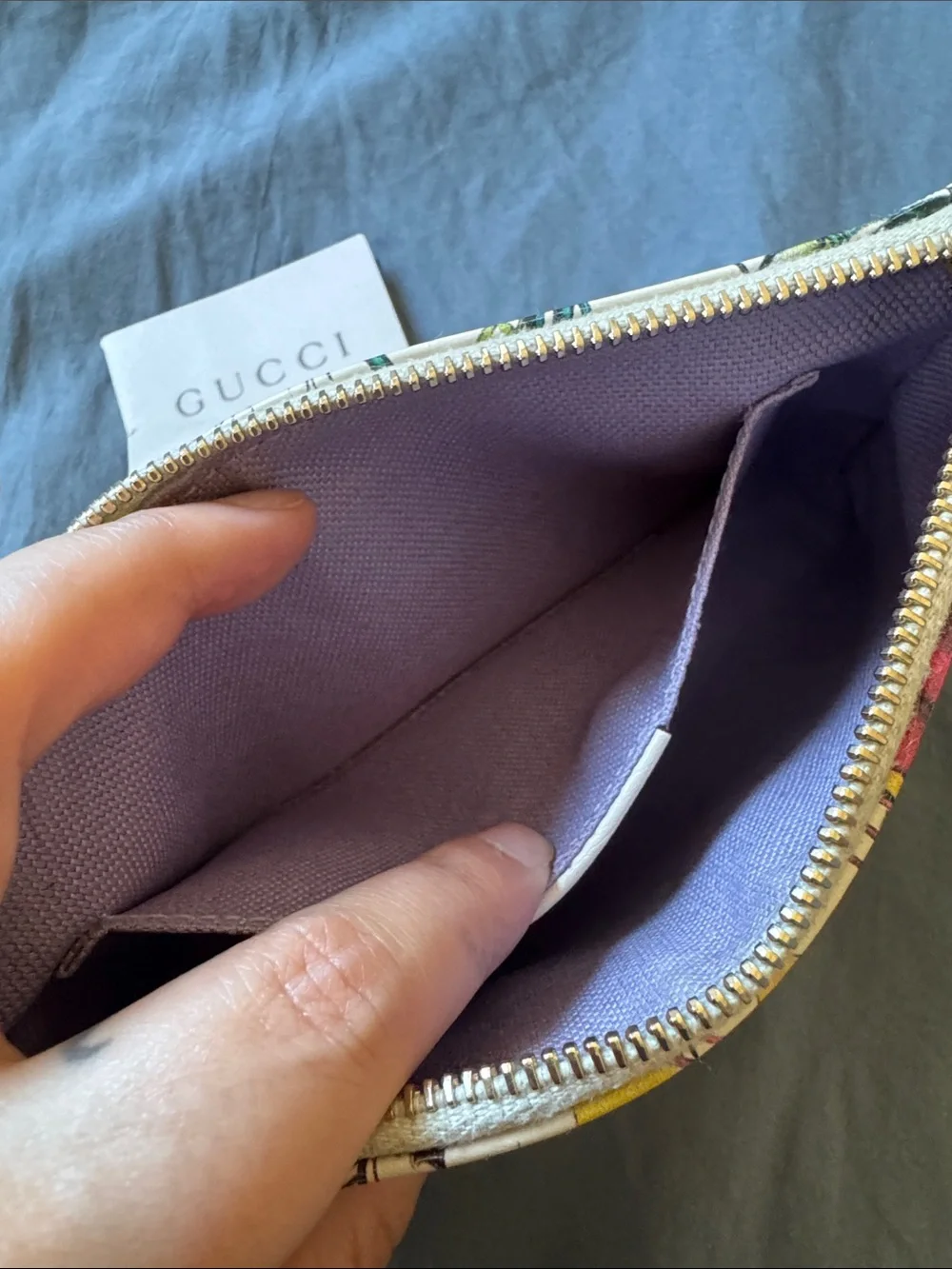Gucci White Floral & Butterfly Zip Pouch with Tassel